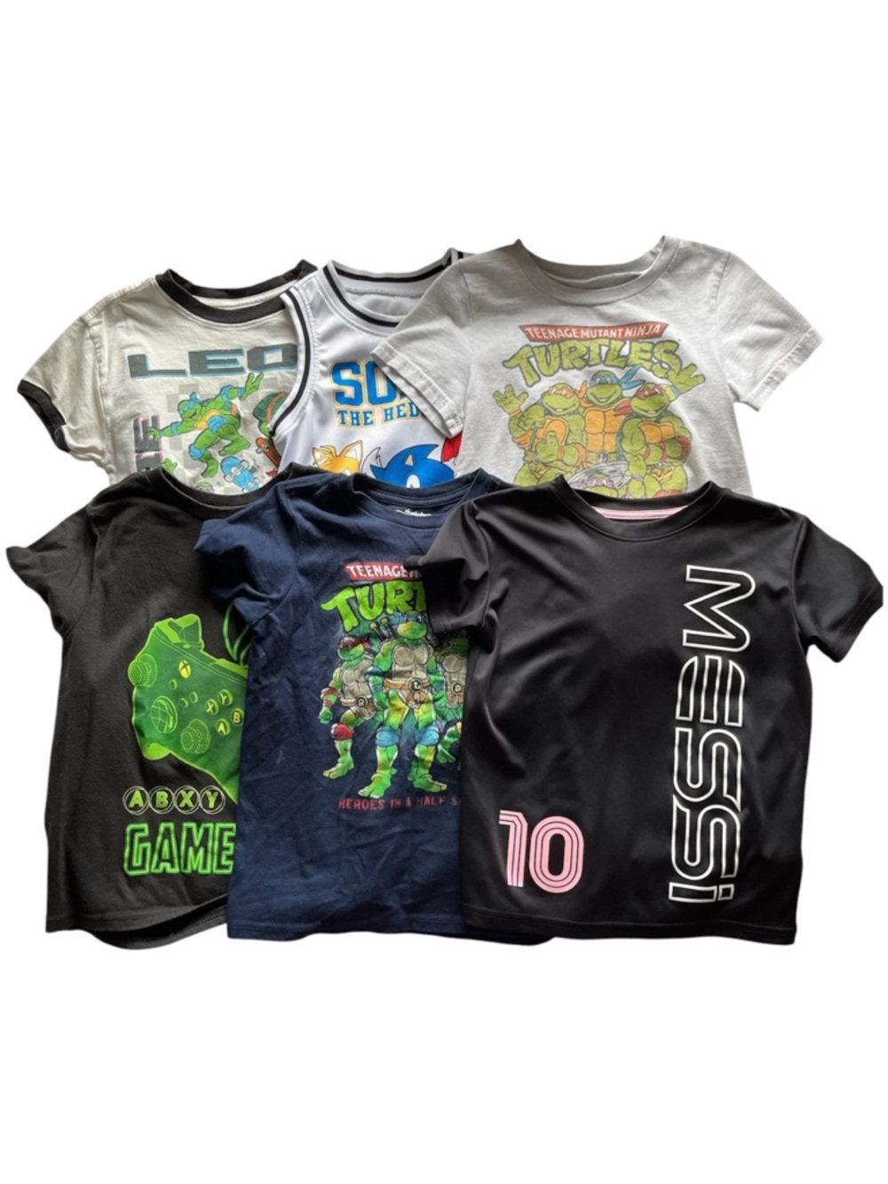 Lot of 6 Graphic Short-Sleeve Tees for Kids • TMNT Messi Xbox Sonic